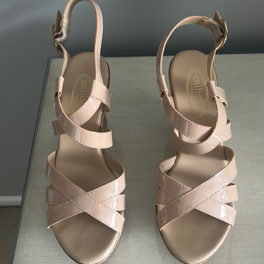 Callisto Nude Pat Strappy Sandals Size 7 M